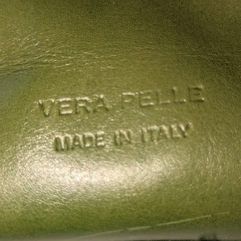 Vera Pelle Green Leather Shoulder Bag.Made In Italy